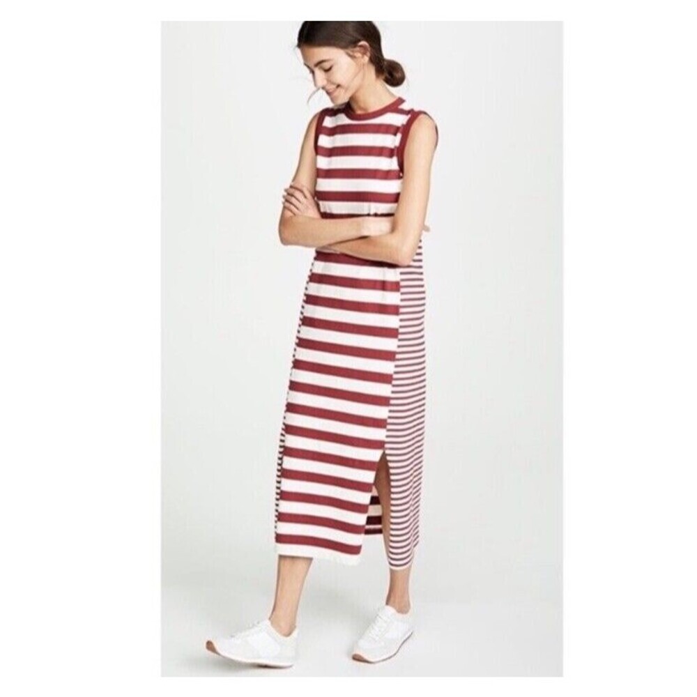 Current Elliott Stripe Perfect Muscle Tee Maroon Dress Maxi Size 2 4 Sma…​‎